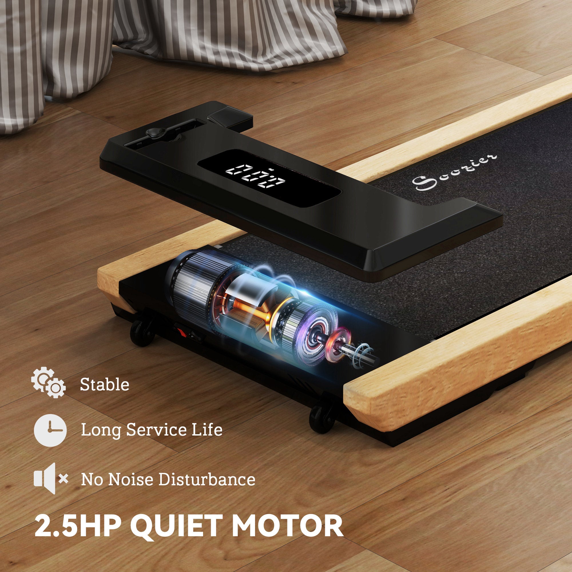 Elite Wooden 2.5HP Walking Pad Treadmill