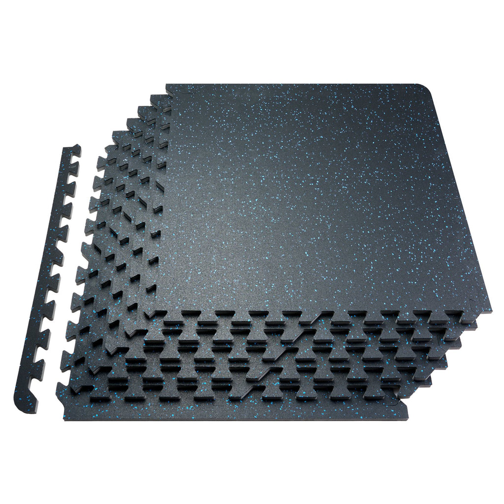 6X Blue Fleck Rubber Flooring Tiles with edging - 25 Sq Ft