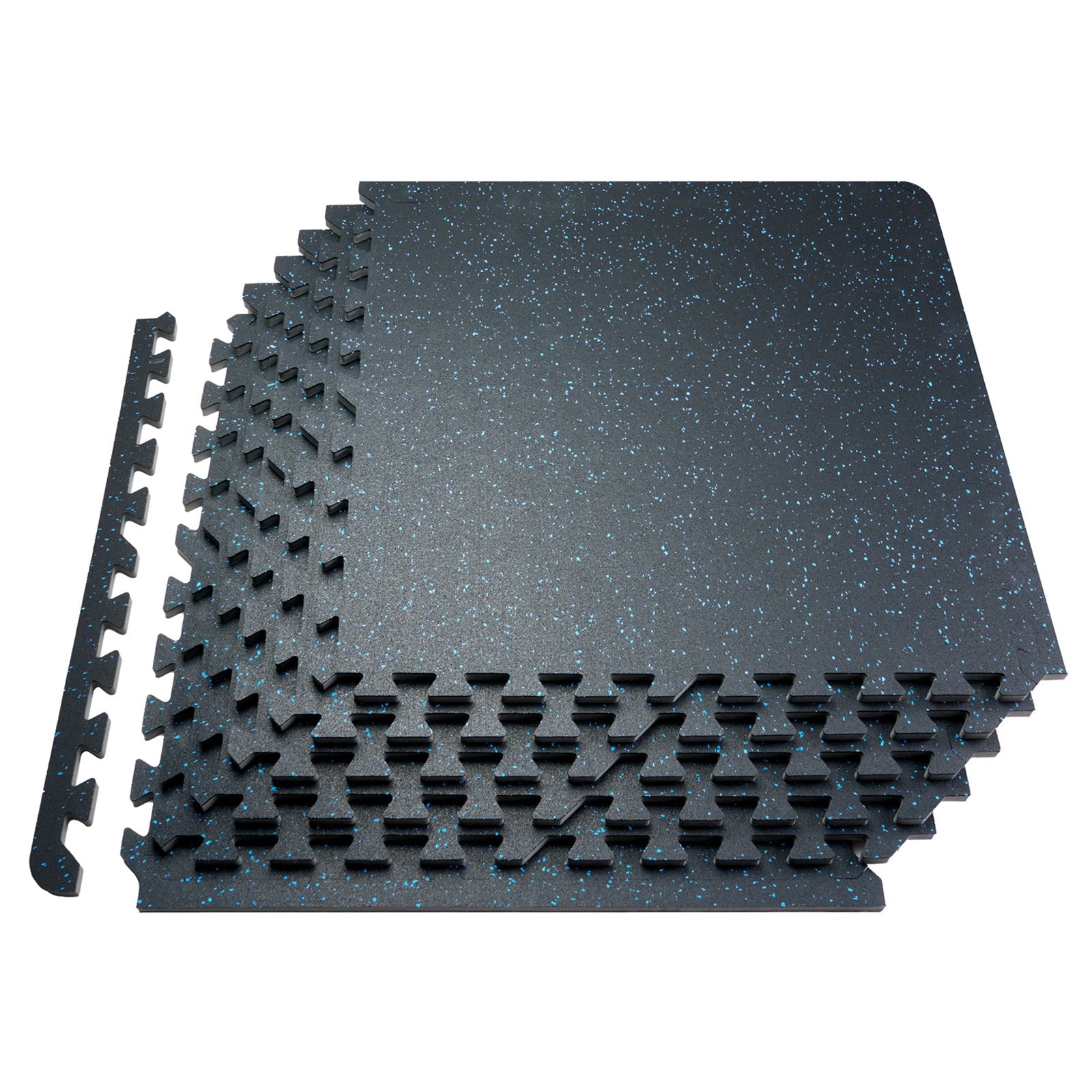 6X Blue Fleck Rubber Flooring Tiles with edging - 25 Sq Ft